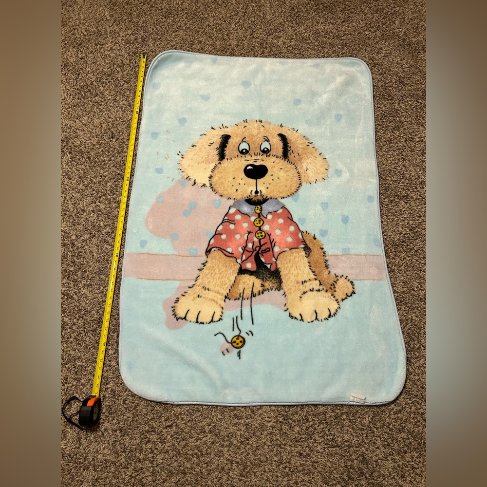 Vintage Puppy Dog Blanket 55x38 "Button Falling Off Shirt"